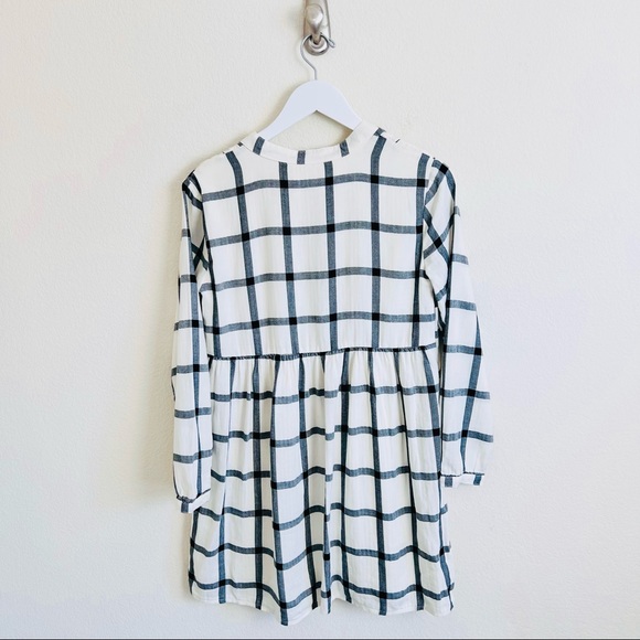 Cream & Black Grid Check Ruched V-Neck Long Sleeve Peasant Dress - Picture 2 of 15